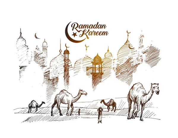 Modèle de carte de voeux Eid Moubarak, croquis vectoriel dessiné à la main ill — Image vectorielle