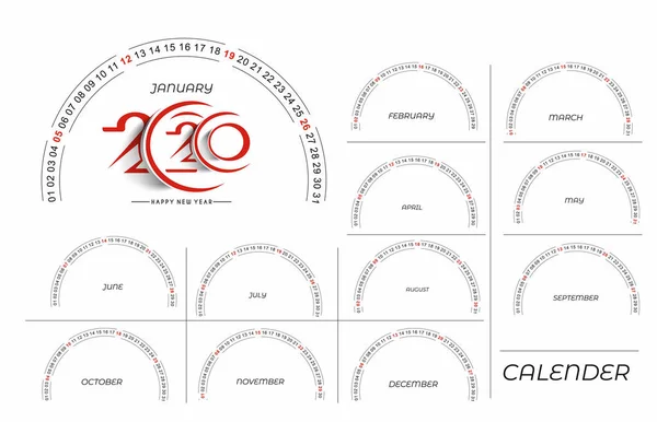 Felice anno nuovo 2020 Calendario - Capodanno elementi di design vacanza — Vettoriale Stock