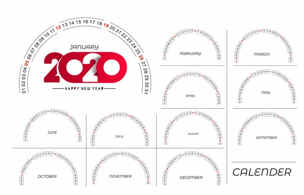 Gott nytt år 2020 kalender-nyår semester design Elements — Stock vektor