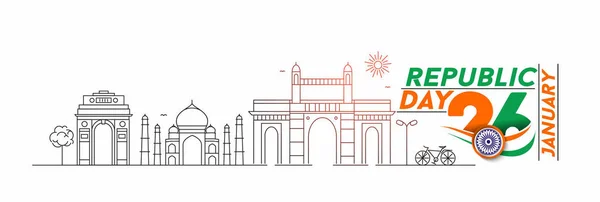 Január 26. Köztársasági nap koncepció - India Gate Taj Mahal & Gateway — Stock Vector