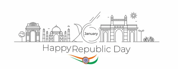 1月26日共和国日概念-- --印度门泰姬陵和网关 — 图库矢量图片