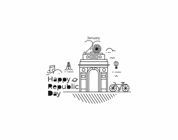 1月26日共和国日的概念- -新德里的印度门。 1920年代 — 图库矢量图片