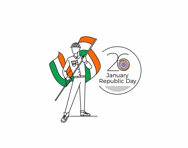 26 Ocak Cumhuriyet Günü konsepti ve elinde Hint bayrağı tutan bir çocuk.. — Stok Vektör