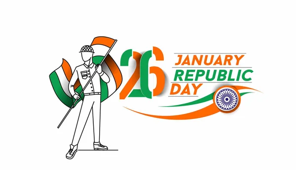 26 Ocak Cumhuriyet Günü konsepti ve elinde Hint bayrağı tutan bir çocuk.. — Stok Vektör