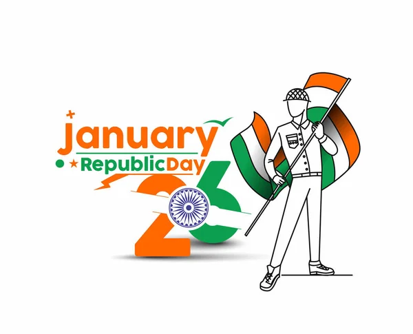 26 enero Concepto del día de la República con un niño con bandera india . — Vector de stock