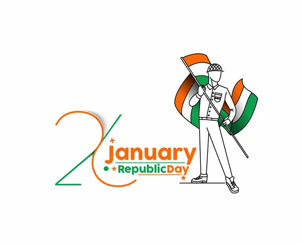 26 de janeiro Conceito de dia da República com um menino segurando bandeira indiana . — Vetor de Stock