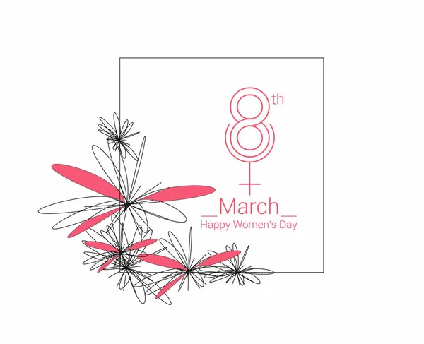 Happy Women's Day greeting card design. Hand Drawn Sketch Vector — Stock Vector