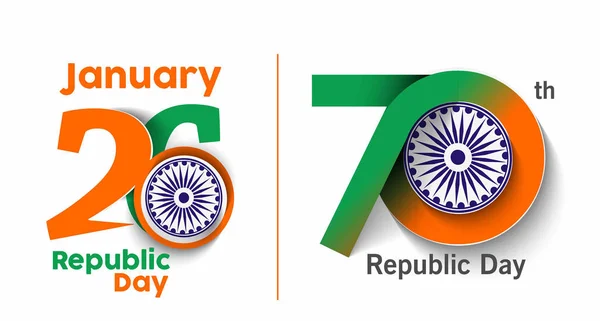 India 70ª República concepto de día con texto 26 Enero. Vector Il — Archivo Imágenes Vectoriales