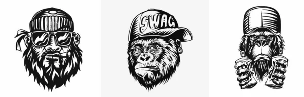 ( 영어 ) monkey with cap for T-shirt print design, vector illustration — 스톡 벡터