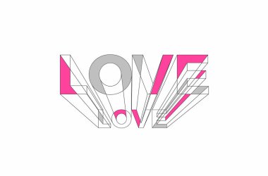Love Calligraphic 3d Stil Metin Vektör illüstrasyon Tasarım.