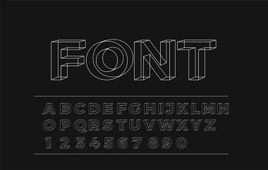 3 boyutlu geometrik alfabe yazı tipi. Harfler, sayılar ve semboller. 