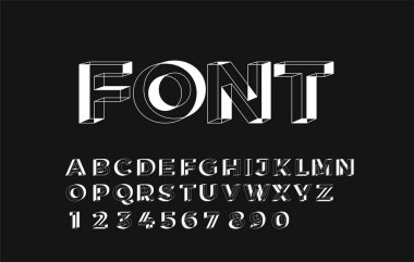 3 boyutlu geometrik alfabe yazı tipi. Harfler, sayılar ve semboller. 