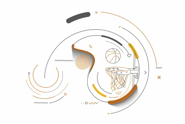 Basketbalový Koš Výstřel Obruč Hra Barevné Line Art Vektorové Ilustrace — Stockový vektor