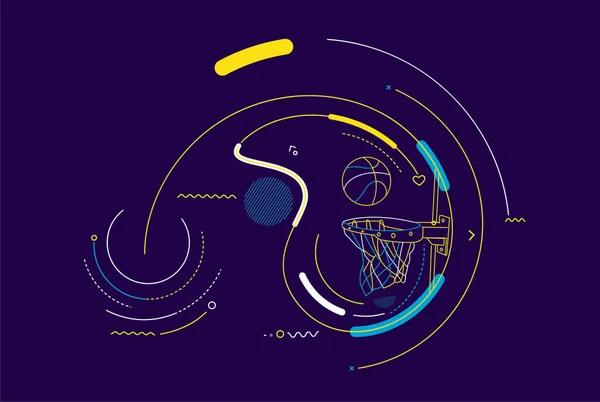 Μπάσκετ Καλάθι Shot Στεφάνι Παιχνίδι Πολύχρωμη Γραμμή Τέχνη Διάνυσμα Εικονογράφηση — Διανυσματικό Αρχείο