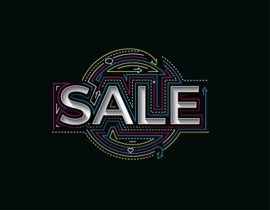 İndirimli Kaligrafik 3d Biçim Metin Alış veriş poster çizimi tasarımı.