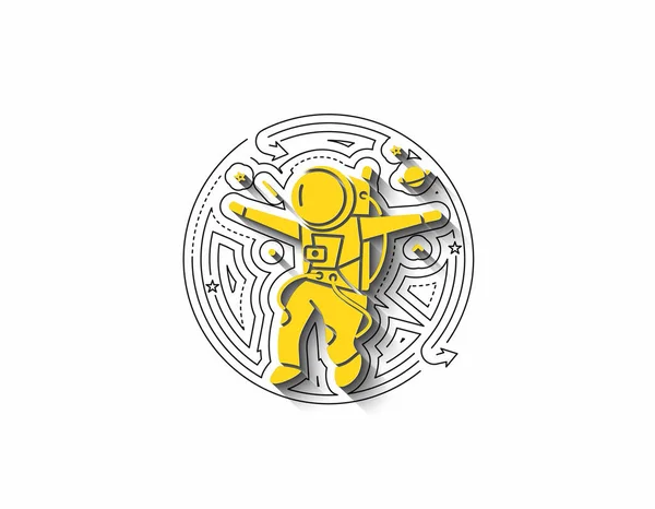 宇宙飛行士が転倒 フラットサークルラインアートデザインイラスト — ストックベクタ