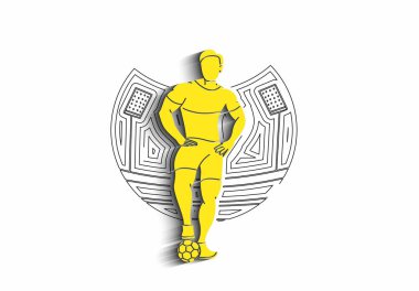 Futbolcu Adam Ayakta Duruyor - Çizgi Sanat Tasarımı, Vektör İllüstrasyonu.