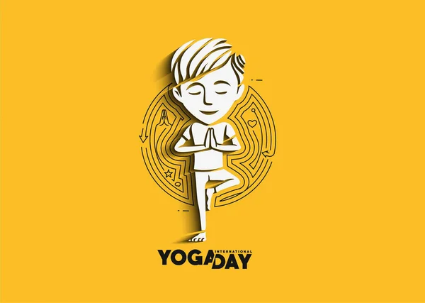 Boy Practicing Yoga Pose 21St June International Yoga Day Vector — Stock Vector