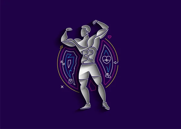 Bodybuilding Olahraga Dan Kegiatan Gambar Line Art Vector Illustration - Stok Vektor