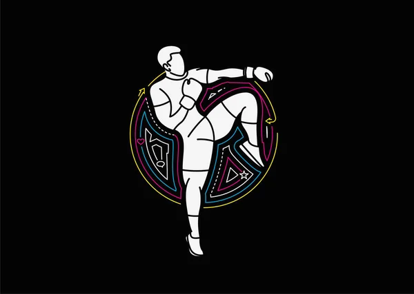 Silhouette Boxing Doing Standing Side Kick Επίπεδη Τέχνη Εικονογράφηση Σχεδιασμός — Διανυσματικό Αρχείο