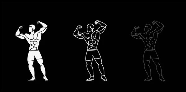 Set Bodybuilding Sport Activity Line Art Drawing Vector Illustration — Stock Vector