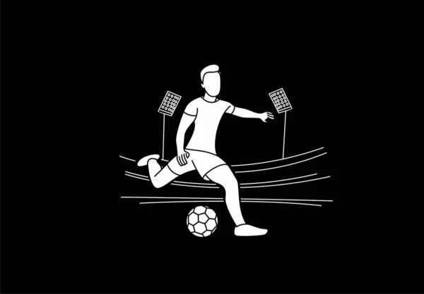 Jugador Fútbol Patea Pelota Ilustración Vector Arte Línea Plana — Archivo Imágenes Vectoriales