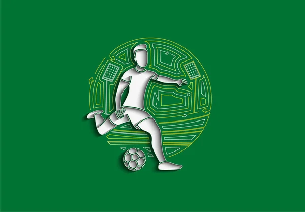 Football Player Kicks Ball Flat Line Art Vector Illustration — Stock Vector