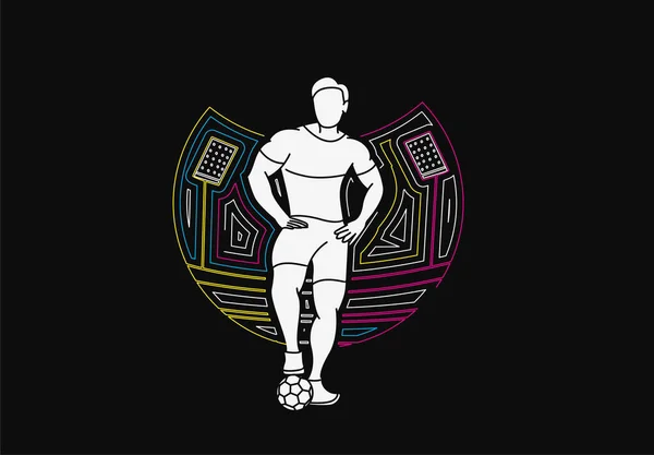 Soccer Player Man Standing Σχεδιασμός Γραμμής Τέχνης Διάνυσμα Εικονογράφηση — Διανυσματικό Αρχείο