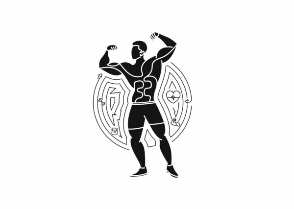 Bodybuilding Sport Und Aktivität Linienkunst Zeichnung Vektor Illustration — Stockvektor