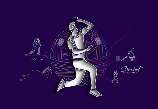Bowler Bowling Dans Les Sports Championnat Cricket Conception Art Ligne — Image vectorielle