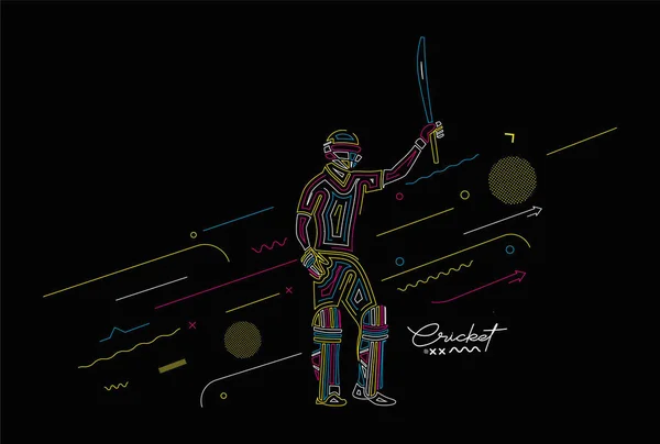 バットマンのクリケットをプレイするコンセプトは 100年ぶりにバットを上げる チャンピオンシップ ラインアートデザインベクトルイラスト — ストックベクタ