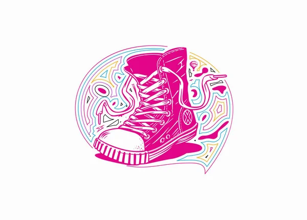 Hipster Sneakers Hand Getekend Platte Lijn Kunst Grafisch Vector Mode — Stockvector