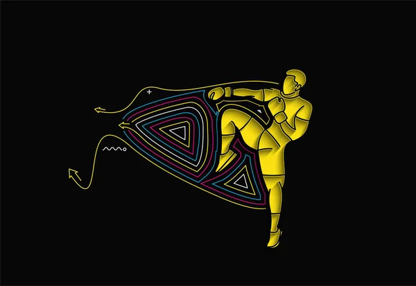 Silhouette Boxing Doing Standing Side Kick Επίπεδη Τέχνη Εικονογράφηση Σχεδιασμός — Διανυσματικό Αρχείο