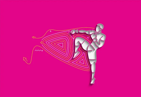 Boxing Silhouette Doing Standing Side Kick Flat Line Art Illustration — 스톡 벡터