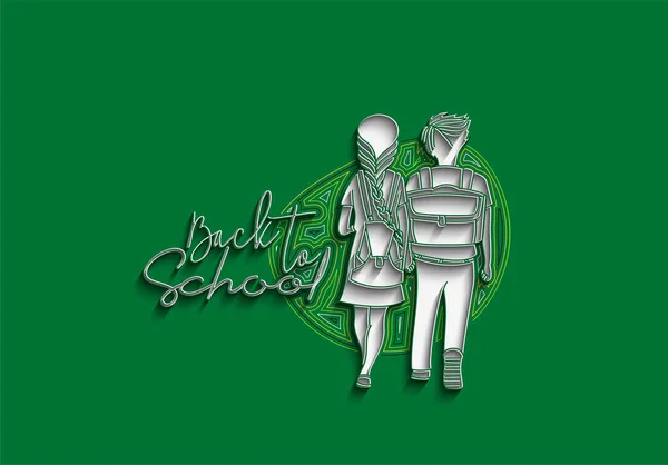 Back School Calligraphic Style Text Boy Girl School Bags Back — Stock Vector