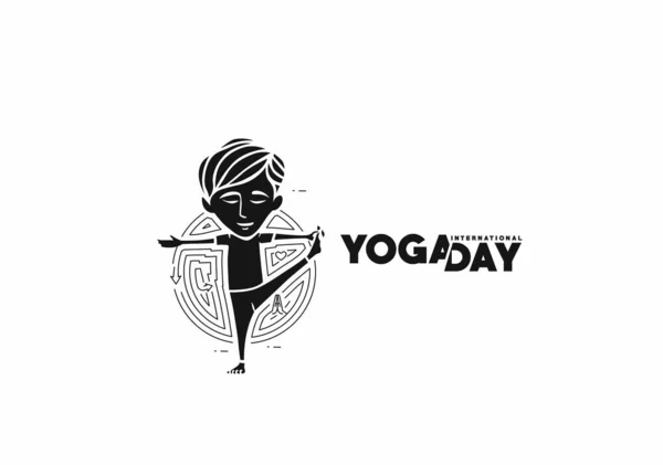 Junge Yoga Pose Juni Internationaler Yoga Tag Vektor — Stockvektor