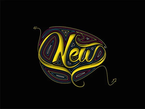 New Calligraphic Flat Line Style Text Vector Illustration Design — 스톡 벡터