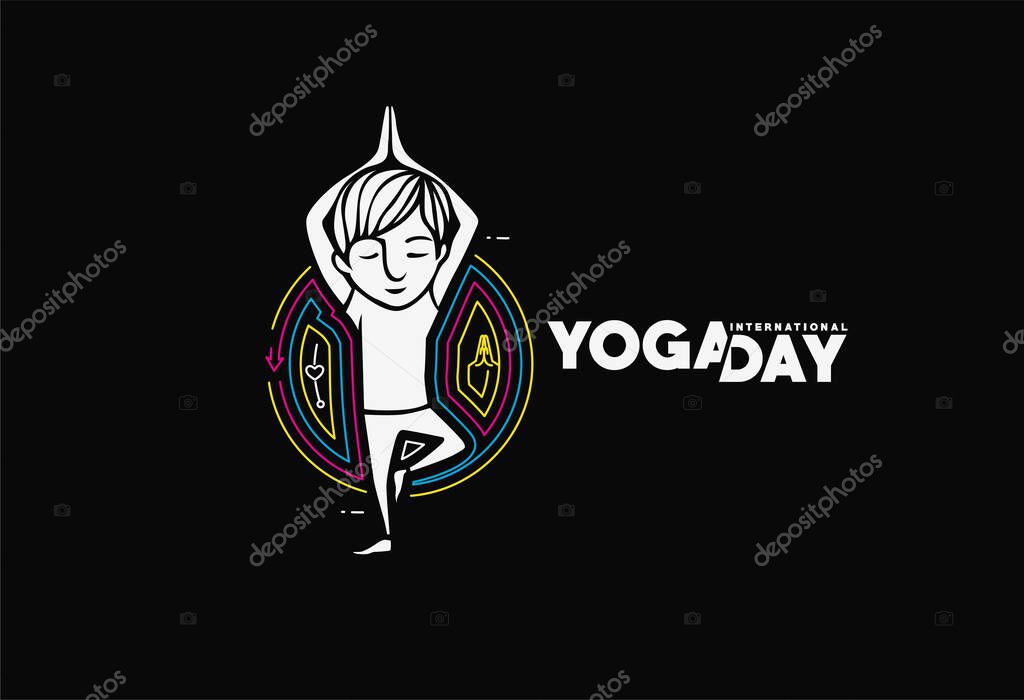 Boy practicing yoga pose, 21st june international yoga day, vector
