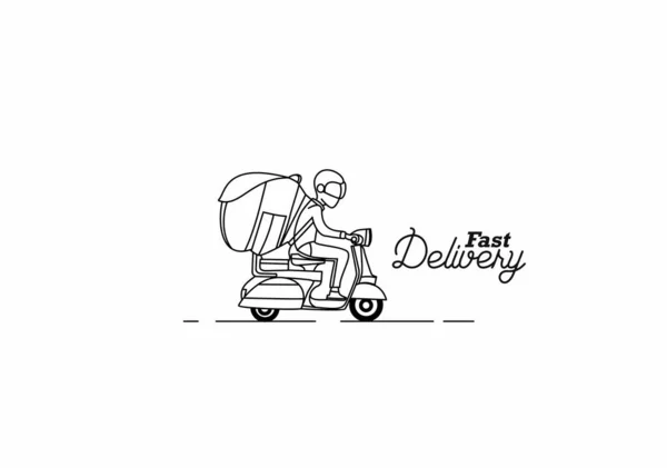 配達少年ライドスクーター配達サービス 高速配送 フラットラインアートベクトル背景 — ストックベクタ