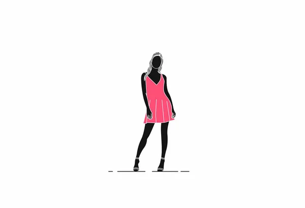 Mode Mädchen Silhouette Flache Linie Kunst Vektor Illustration — Stockvektor