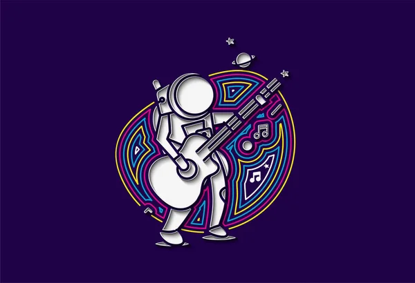 Astronaute Dans Jeu Guitare Illustration Vectorielle Croquis Dessinée Main — Image vectorielle