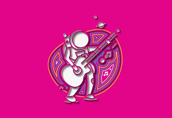 Astronaut Att Spela Gitarr Handritad Skiss Vektor Illustration — Stock vektor