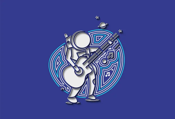 Gitar Çalmada Astronot Çizimi Taslak Vektör Çizimi — Stok Vektör