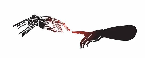 Ręce Robotów Rąk Dotykających Palcami Wirtualnej Rzeczywistości Lub Sztucznej Inteligencji — Wektor stockowy