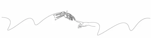 Handen Van Robot Menselijke Handen Aanraken Met Vingers Virtual Reality — Stockvector