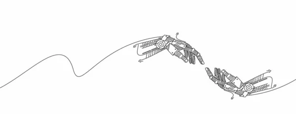 Руки Робота Рук Людини Торкаються Пальцями Віртуальною Реальністю Або Штучним — стоковий вектор