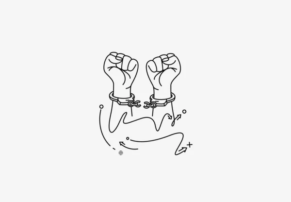 壊れた手錠の自由の概念 手描きスケッチベクトルイラスト — ストックベクタ
