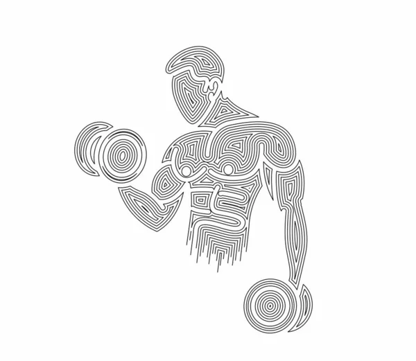 Athletic Men Pumping Back Muscles Workout Gym Bodybuilding Line Art — Stock Vector