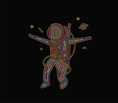 Uzay giysisi içinde astronot, Düz Çizgi Sanat Tasarımı.