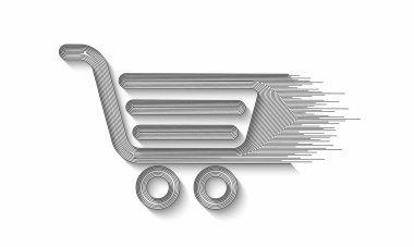 Alışveriş arabası simgesi resmi soyut düz çizgi desen çizimi çizimi.